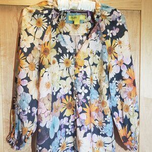 Moxy by Maeve Anthropolgy Floral Linen Blouse Small